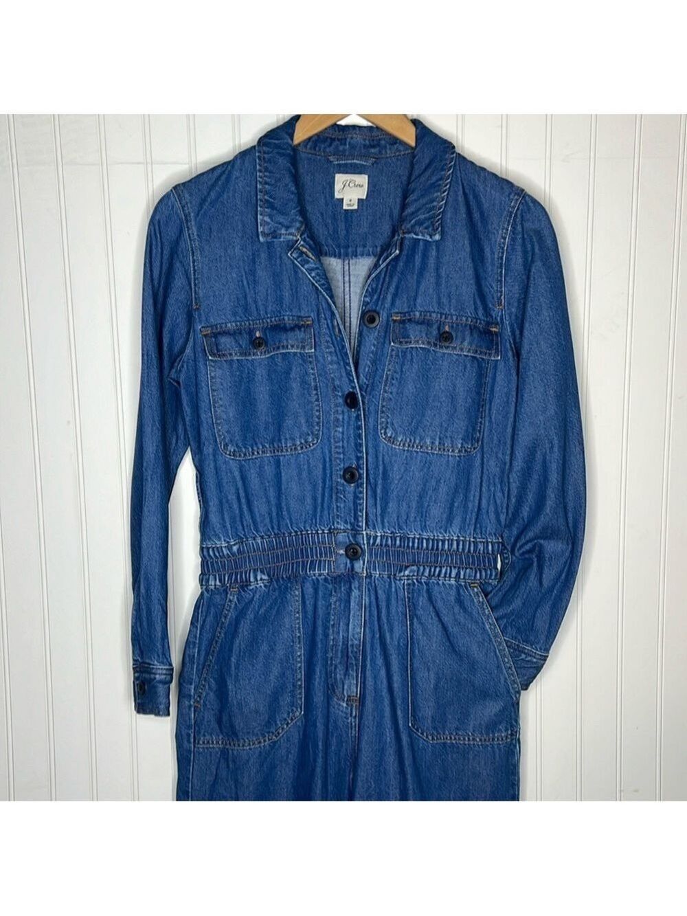 J Crew Cinch Waist Denim Jumpsuit Size 8